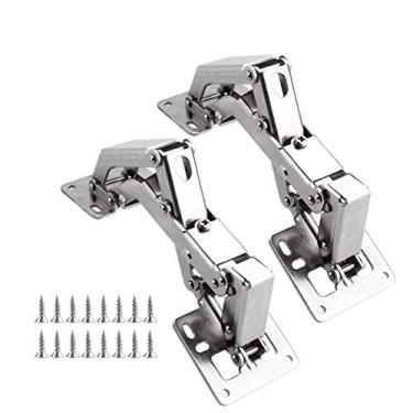 Imagem de 2 peças dobradiças de armário de 165 graus, dobradiças de armário de cozinha de aço inoxidável, dobradiças de armário ocultas, dobradiças de armário de sobreposição completa com fechamento macio para armário Lazy Susan, portas de armário de cozinha, guarda-roupa