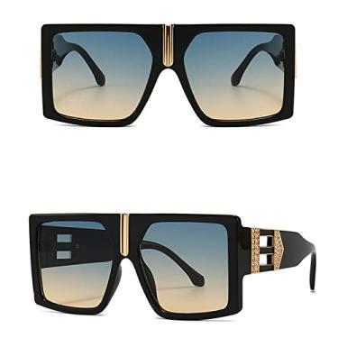 Imagem de Óculos de sol grandes de armação grande moda óculos de sol quadrado preto clássico para mulheres óculos de condução masculinos de luxo grande, preto verde amarelo, tamanho único
