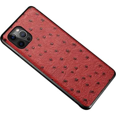 Imagem de HAZELS Capa protetora compatível com iPhone 12 Pro Max 6,7 polegadas, capa de couro genuíno premium super fina capa à prova de choque para iPhone 12 Pro Max, amortecedor de TPU macio (cor: vermelho)