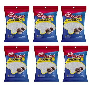 Imagem de Kit 6 Pacotes Confeito Miçanga Granulado Brigadeiro, Doces, Confeitaria Várias Cores (Branca)