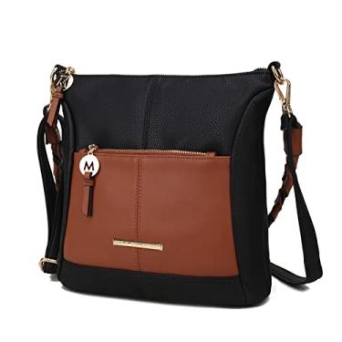 Imagem de MKF Bolsas transversais para mulheres bolsas e bolsas – Couro PU – Bolsa mensageiro lateral média sobre o ombro, Nala Cb Black-cognac, Medium
