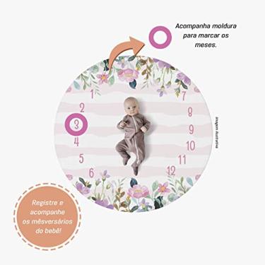 Imagem de Tapete Cenário Fotos Mesversário Flores Rosa Redondo 1,25m