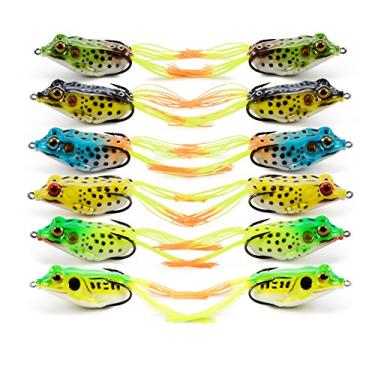 Imagem de Kit 12 Iscas Artificiais Superfície Frog Sapo Sapinho Rã 5,5cm 12g Pesca Esportiva Traíra Tucunaré Dourado Pesque Pague Rio Represa