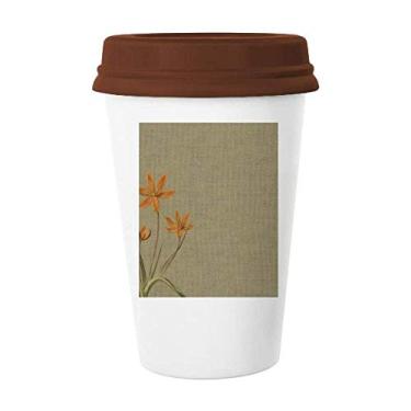 Imagem de Caneca bordada com design tradicional de orquídea de linho, caneca de cerâmica para copo de café