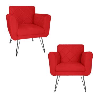 Imagem de Kit 2 Poltronas Decorativas Para Quarto Closet Pés de Ferro Isabella Suede Vermelho - LM DECOR