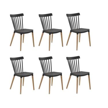 Imagem de Kit 6 Cadeiras Encosto Vazado Janaina Rivatti Móveis Preto