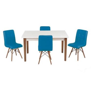 Imagem de Conjunto Mesa De Jantar Luiza 135cm Branca Com 4 Cadeiras Gomos - Turq