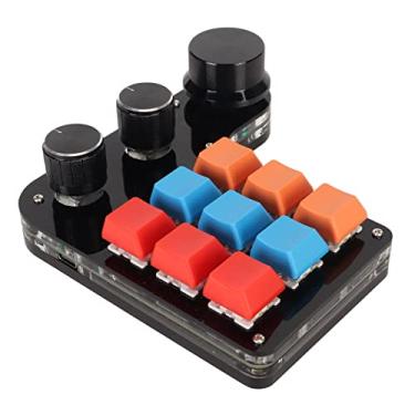 Imagem de ASHATA Teclado programável colorido com 9 teclas, 3 botões, teclado numérico com uma mão, teclado numérico USB mini macro mecânico para jogos para mídia de escritório
