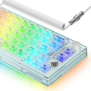 Imagem de Teclado de Jogos ZIYOU LANG 65% Hot-Swap Programável com 66 Teclas Laterais Completas RGB OWERTY Interruptor Branco Gelo Linear Espiral Personalizado C para A Cabo Cabo Capa 2 em 1 para WIN/PC/Mac