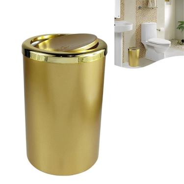 Imagem de Lixeira Basculante 8 Litros Redonda Cozinha Banheiro Dourado - AMZ