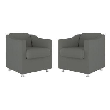 Imagem de Kit 02 Cadeiras Poltronas Decorativas Recepção Clinica Suede Cor:cinza