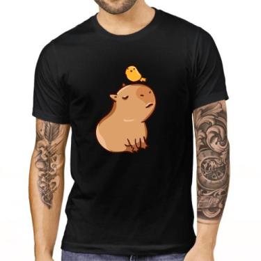 Imagem de Camiseta Adulto Preta Capivara Capybara Animal Estimação - Retha Estil