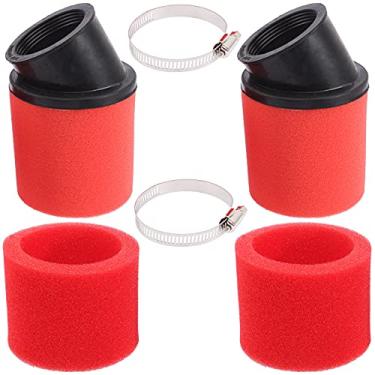 Imagem de LIYYDS 2 peças Universal 44mm 45mm 46mm Red Angled Double Foam Pod Performance Filter Cleaner 50cc 70cc 90cc 110cc 125cc Motocicleta ATV Quad Scooter Go Kart Moped Dirt Racing Super Pocket Mini Bike