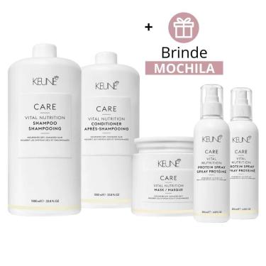 Imagem de Kit Keune Vital Nutrition Shampoo 1000ml, Condicionador 1000ml, Máscara 500ml, Thermal Cream 140ml, Protein Spray 200ml