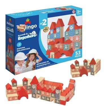 Imagem de Brinquedo Pedagógico Educativo Blocos De Montar Em Madeira Engenheiro N 2 53 Pçs (53 peças)