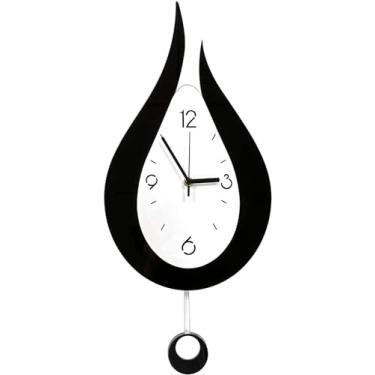 Imagem de Relógio de parede grande silencioso e moderno de 20,4 polegadas com pêndulo algarismos arábicos gota de água operação da bateria para casa sala de estar quarto (cor: preto + branco)