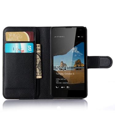 Imagem de Capa carteira para Microsoft Lumia 550, capa carteira flip de couro PU premium com compartimento para cartão, suporte e fecho magnético [capa interna à prova de choque de TPU] Compatível com Microsoft