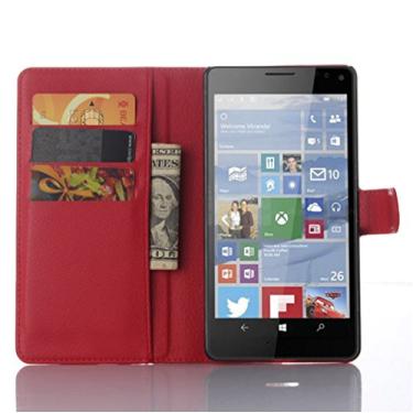 Imagem de Capa carteira Microsoft Lumia 950XL, capa carteira flip de couro PU premium com compartimento para cartão, suporte e fecho magnético [capa interior à prova de choque de TPU] Compatível com Microsoft