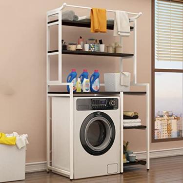 Imagem de Prateleira de lavanderia de 3 camadas sobre o rack de armazenamento do vaso sanitário/máquina de lavar, suporte organizador de banheiro, rack que economiza espaço com haste para pendurar rou