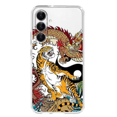 Imagem de Blingy's Capa para Samsung Galaxy S24 Plus, design gráfico de dragão divertido tigre tatuagem estilo animal transparente macio TPU capa protetora transparente 6,7 polegadas (tigre e dragão)