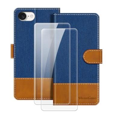 Imagem de MILEGOO Capa de couro para iPhone SE 4 capa magnética para celular com carteira e compartimento para cartão + [2 unidades] protetor de tela de vidro temperado para iPhone SE 4 azul