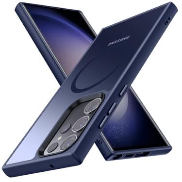 Imagem de YSLBWLE Capa magnética para Galaxy S23 Ultra, [compatível com magnético], [proteção contra quedas de grau militar de 3,5 m] fina protetora translúcida fosca, TPU + PC capa protetora de telefone de