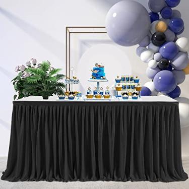Imagem de Saia de mesa plissada preta de 1,5 m de comprimento para mesa retangular chá de bebê casamento aniversário revelação gênero festa sobremesa decoração bolo