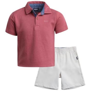 Imagem de DKNY Conjunto de shorts para meninos - camisa polo de manga curta e shorts elásticos - conjunto de roupa de verão para meninos (2-7), Vermelho, 5