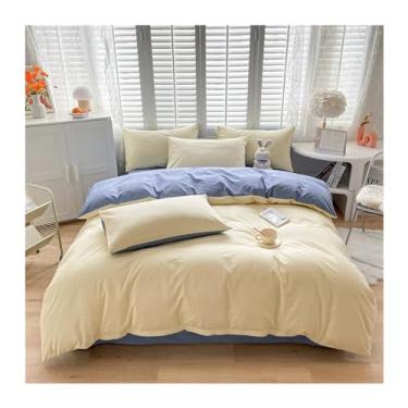 Imagem de Jogo de cama de algodão com 3 peças, duas cores lisas, estilo casal, capa de edredom, fronha, estilo europeu (solteiro amarelo)