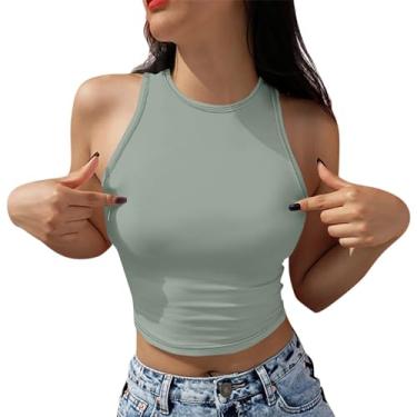 Imagem de PKDong Halter Tops para mulheres, sexy, sem mangas, gola única, colete de treino, camiseta de verão, regata cropped, Verde, G