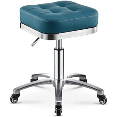 Imagem de Tamborete de rolamento giratório de altura ajustável redondo com 5 rodas e encosto Tamborete de bar giratório hidráulico de 360 ​​° para salão de beleza Cadeira de banco de balcão 43-58 cm,