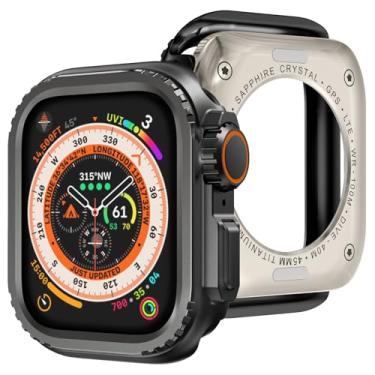 Imagem de KADES Capa de metal 3 em 1 compatível com Apple Watch Series 6/5/4/SE 44 mm, protetor de para-choque robusto com coroa e capa traseira, atualização para proteção total estilo Ultra 3/2/1 – preta