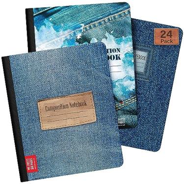 Imagem de E-CLIPS USA Caderno de composição pautado largo, caderno de composição estética capa dura com estampa de jeans, 100 folhas, 200 páginas (pacote com 24)