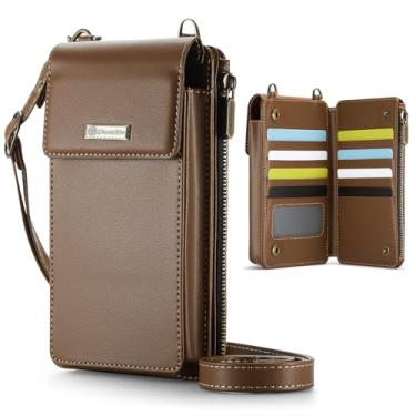 Imagem de CaseMe Pequena bolsa transversal para celular feminina, com bloqueio de RFID, alça de ombro, carteira com compartimentos para cartões, Marrom, Small