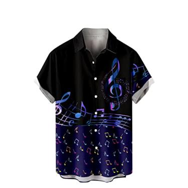 Imagem de Camisetas masculinas havaianas tropicais estampadas camiseta masculina manga curta gola tartaruga praia outono verão 2024, G-110 Azul royal escuro, XXG