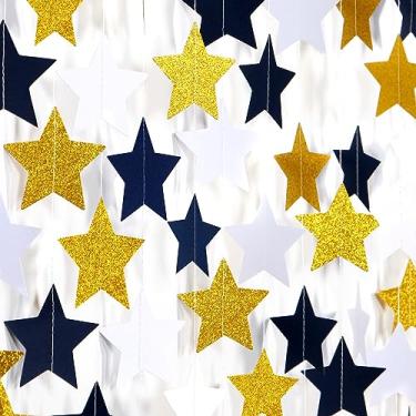 Imagem de Navy-Blue White-Gold Party-Decorations Birthday Garland - 62ft Twinkle Little Star Hanging Streamers Banner,Wedding Bachelorette Bridal Baby Shower Graduation Decor Hugtmr