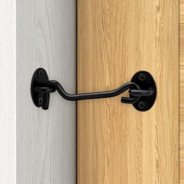 Imagem de LOQRON Gancho de privacidade e trinco de olhal, trava de fechadura de porta de celeiro resistente de 10 cm, gancho de cabine de bloqueio de portão para porta deslizante, ferragens de trava de portão