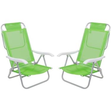 Imagem de Kit 2 Cadeira Reclinável Sunny 6 Posições Em Alumíno Para Praia Piscina Camping Verde - Belfix