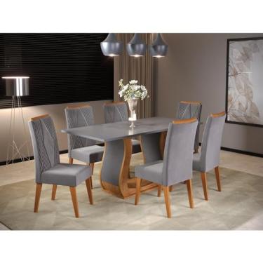 Imagem de Mesa de Jantar Retangular Vitalic com 6 Cadeiras Madeira Maciça Vegas Mel/Cinza Brilho/Grafite