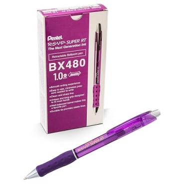 Imagem de Pentel Caneta esferográfica RSVP Super RT (1,0 mm), linha média, tinta violeta, caixa com 12 (BX480-V)