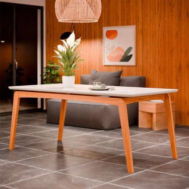Imagem de mesa de jantar retangular com tampo de vidro detroit off white e nature 180 cm