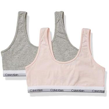 Imagem de Calvin Klein Sutiã de algodão moderno para meninas pequenas, Pacote com 2 - cinza mesclado, rosa cristal, P