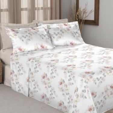 Imagem de Jogo de Cama 180 FIOS, varias estampas e tamanhos, Lençol Percal 100% Algodão, 3 Peças - Bem Lunar (Bege Fendi Floral, Solteiro)