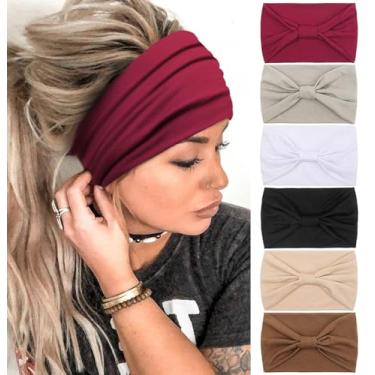Imagem de Tobeffect Bandanas para mulheres africanas Boho faixa de cabelo larga faixa de cabelo com nó para cabeça turbantes acessórios de cabelo