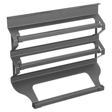 Imagem de Suporte Porta Rolos Triplo de Encaixe Papel Toalha Alumínio e Filme PVC Aço Preto Piva Cozinha