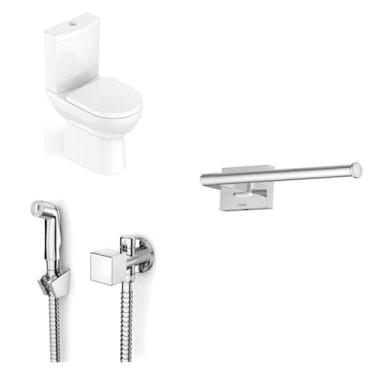 Imagem de Kit Bacia com Caixa Acoplada e Assento e Ducha Higiênica com Derivação e Papeleira Celite Branco