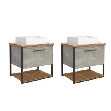 Imagem de Kit com 2 Gabinetes para Banheiro com Cuba 60cm Palermo Cimento