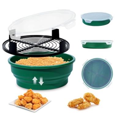 Imagem de FJNATINH Recipiente dobrável para panificação sem bagunça, ótimo para peixe frito, frango frito, anéis de cebola, asas e muito mais