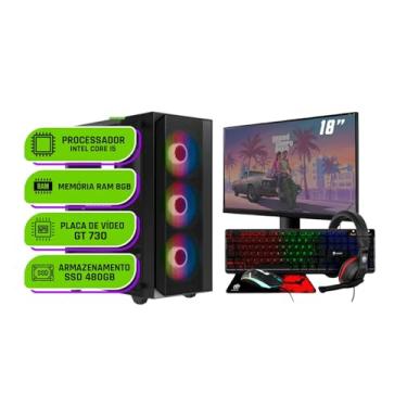 Imagem de PC Gamer Alligator Shop Intel Core i5 3470, GeForce GT 730 4GB, Memoria 8GB DDR3, SSD 480GB, Monitor 18 Polegadas