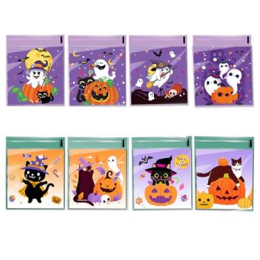 Imagem de 200 peças de sacos pequenos de celofane de Halloween, sacos de doces autoadesivos transparentes para Halloween, sacos de plástico para biscoitos de Halloween para doces ou travessuras, sacolas de